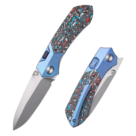 Nóż składany Remette Meteor Blue Titanium/Carbon Fiber, Pearlescent M390 (RTPT-AL)