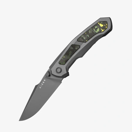 Kizer Feweed Knife Gray Titanium / Toxic Storm Fat Carbon, Gray Stonewashed S90V by Vu Huynh Nam Anh (Ki3694A2)