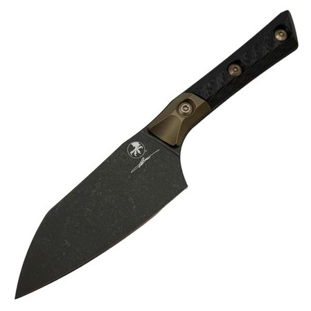 Nóż kuchenny Microtech Santoku 4.2'' Signature Bronze Titanium Bolsters/Carbon Fiber, Black DLC M390MK (3300B-1DLCCFS)