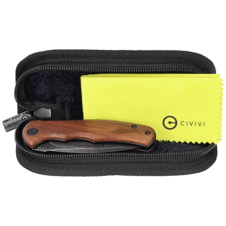 Civivi Mini Praxis Knife Guibourtia Wood, Black Hand Rubbed Damascus (C18026C-DS1)