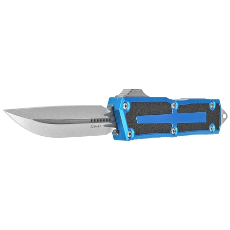 Microtech Scarab II Gen III D/E-S OTF Knife Blue Aluminum, Stonewashed M390MK by Tony Marfione (1180-10BL)