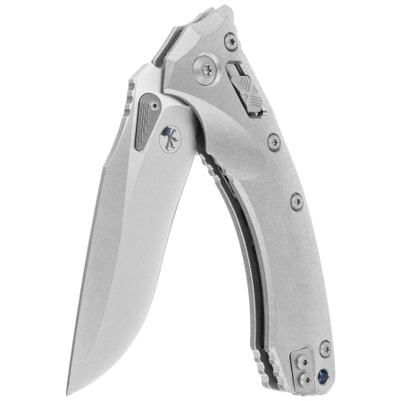Microtech Amphibian Ram-Lok S/E Marfione Select Knife Stonewashed Slab Side Titanium, Blue HW, Stonewashed M390MK by Tony Marfione (137RL-10MS2)