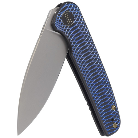 WE Knife Shakan LE No 198/310 Blue Satin Polished Patterned Titanium, Silver Bead Blasted CPM 20CV (WE20052C-1)
