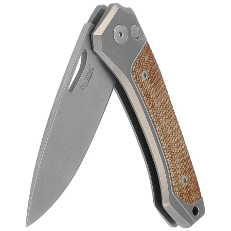 LionSteel Twain Gray Titanium / Natural Canvas Micarta, Satin MagnaCut by Gianni Pauletta (TW GY CVN)