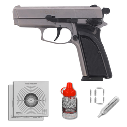 Zestaw wiatrówkowy 06: pistolet Voltran Ekol ES 66C Fume 4.5 mm, 1500 BBs, 10 kapsuł CO₂, 100 tarcz