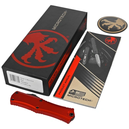 Nóż automatyczny OTF Microtech Hera II Mini D/E Red Aluminium, Black M390MK by Tony and Sean Marfione (1702M-1RD)