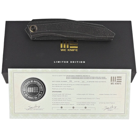 WE Knife Cybernetic LE No 202/205 Black Etching Pattern Titanium, Black Stonewashed CPM 20CV (WE22033-4)