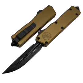 Nóż automatyczny OTF Microtech Scarab II Gen III Executive D/E-S Tan Aluminium, Black Cerakote M390MK by Tony Marfione (1181-1TA)
