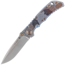 Spartan Blades Harsey Folder ''Angel'' Blue Titanium, Bronze HW, Satin MagnaCut by William W. Harsey (SF5ANGL)