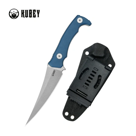 Kubey Sicarii Knife Blue Micarta, Beadblasted 14C28N by Jake Hoback (KU477C)