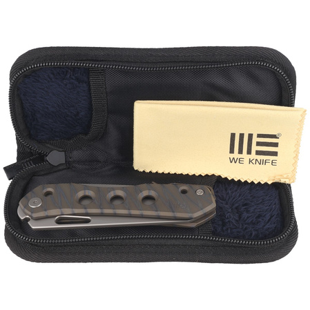 WE Knife Vision R Tiger Stripe Titanium, Silver Bead Blasted CPM 20CV by Snecx Tan knife (WE21031-6)