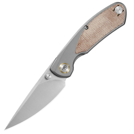 Nóż składany Bestech Lito Grey Titanium / Natural Canvas Micarta, Satin M390 by Ostap Hel (BT2307B)