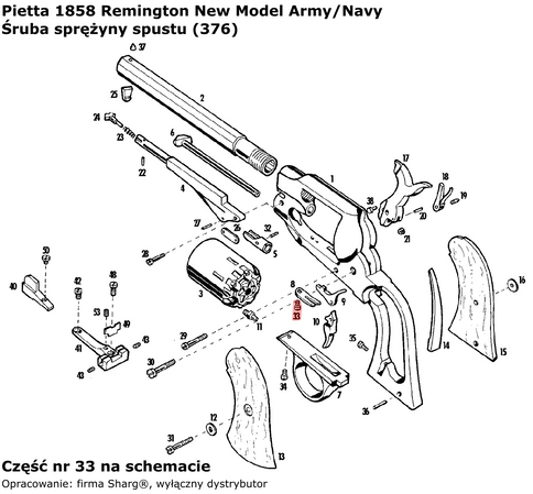 Śruba sprężyny spustu Pietta 1851 Colt, 1858 Remington, 1862 Spiller & Burr (376)