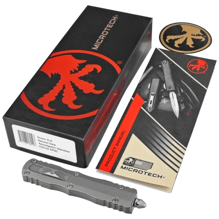 Microtech Dirac D/E OTF Knife Natural Clear Aluminum, Apocalyptic M390 by Tony Marfione (225-10APNC)