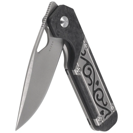 Kizer Mini Militaw Knife Grey Titanium / Carbon Fiber, Satin S45VN by Jonathan Styles (Ki3634SA4)