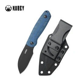 Kubey Microburst Knife Blue Micarta, Blackwashed 14C28N by K.C. Spiron (KU455C)