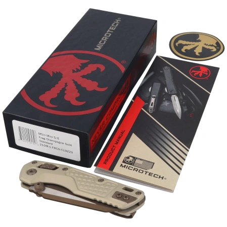 Nóż składany Microtech MSI Mini Ram-Lok S/E Champagne Gold Frag Aluminium, Cerakote RAL-8000 M390MK by Tony Marfione (210M-1FRCG-C19Z23)