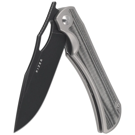 Nóż składany Kizer Allure Silver Titanium / Black Norplex UltreX Micarta, Black Stonewashed S45VN by Johan Jordaan (Ki4763LDA2)
