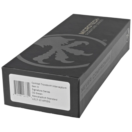 Microtech Combat Troodon Gen III Interceptor OTF Knife OD Green Aluminum, Apocalyptic M390MK by Tony Marfione (1217-10APODS)