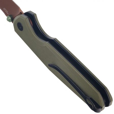 Bestechman Velix Knife OD Green G10, Gold PVD 14C28N Steel by Ostap Hel (BMK07G)