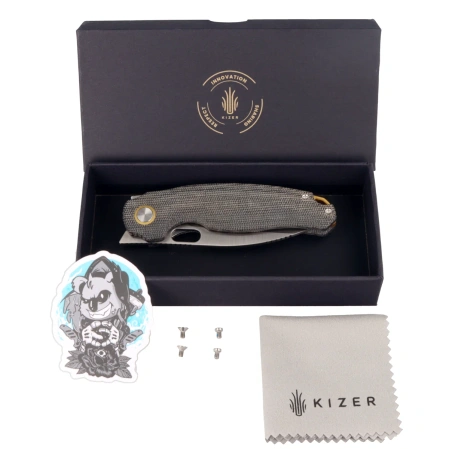 Kizer Seagull Knife Gray Micarta, Satin 14C28N (V3770A1)