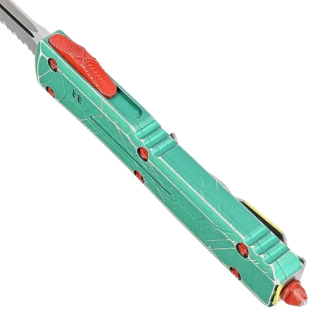 Microtech Ultratech T/E Bounty Hunter Signature OTF Knife Distressed Green Aluminum, Apocalyptic P/S M390 by Tony Marfione (123-11BH)