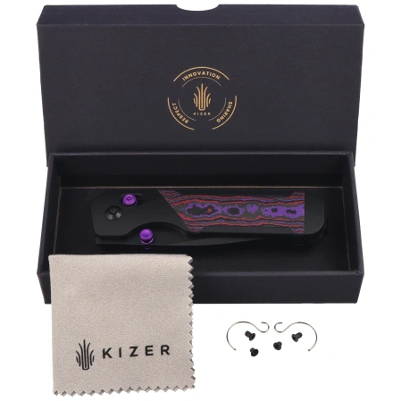 Nóż składany Kizer Militaw 315 KwikSwap Black Aluminium / Purple Haze Fat Carbon, Matte DLC Ultra ELMAX by Jonathan Styles (Ki3634.31CDA1)