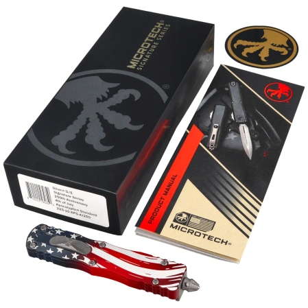 Nóż automatyczny OTF Microtech Dirac D/E Signature 250th Anniversary 4th of July Aluminium, Apocalyptic M390MK by Tony Marfione (225-10APS-4J250)