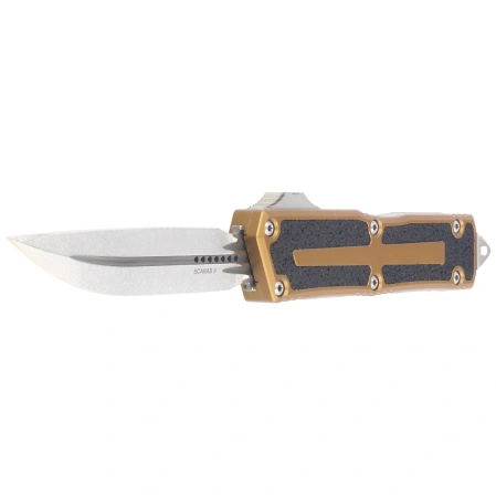 Microtech Scarab II Gen III D/E-S OTF Knife Tan Aluminum, Stonewashed M390MK by Tony Marfione (1180-10TA)