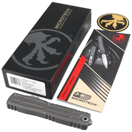 Microtech Ultratech Gen III EX-ZBP Bayonet Signature OTF Knife Natural Clear Aluminum, Apocalyptic M390MK F/S by Tony Marfione (1120EX-12APNCS)