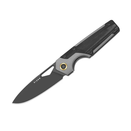 Kizer Serpentine Knife Gray Titanium / Black Micarta, Matte Ultra DLC Elmax by Jonathan Styles (Ki3759FDA2)