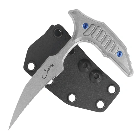 Nóż Microtech Bee Marfione Select Gray Titanium, Blue Titanium HW, Stonewashed F/S 440C by Bastinelli (218-12MS3)