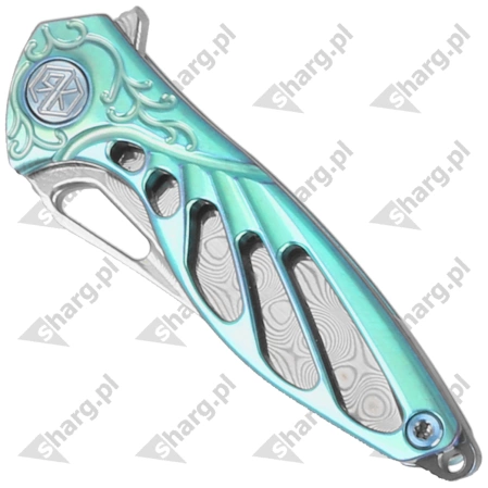 Rike Knife Mini Hummingbird Green Titanium, Rose Damascus by Richard Wu (RK-MINI-G)