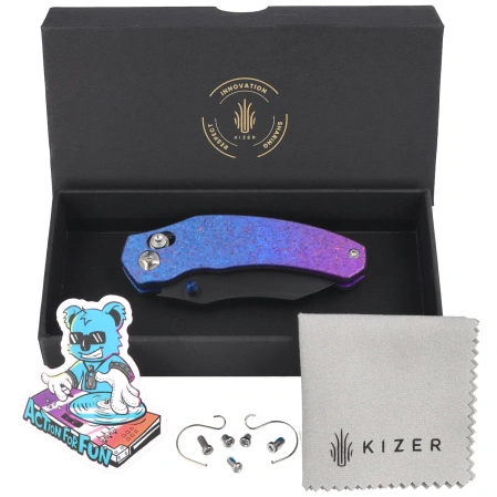 Nóż składany Kizer Mini Bulldog Purple-Blue Crystallized Titanium, Matte DLC Ultra S45VN by O.SHO (Ki3672SA1)