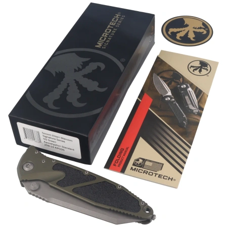 Microtech Socom Elite S/E-M Warcom Signature Knife OD Green Aluminum, Apocalyptic M390MK by Tony Marfione (259-10APODS)