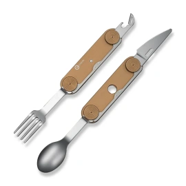 Civivi Partake 4-in-1 Multi-Tool, Knife, Fork, Spoon, Can Opener, Coyote Brown Aluminum, Satin Stainless Steel (C24032C-2)