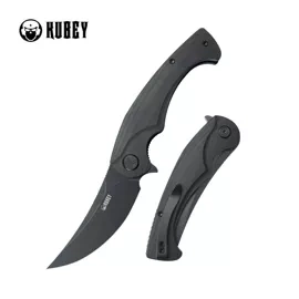 Kubey Knife Scimitar Black G10, Black Stonewashed 14C28N (KU173L)