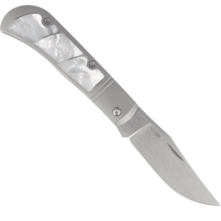 Kizer Trestle Knife Silver Titanium / Mother of Pearl, Hand Brushed S45VN by Azo (Ki3761A3)