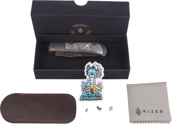 Kizer Trestle Knife Silver Titanium / Mother of Pearl, Hand Brushed S45VN by Azo (Ki3761A3)