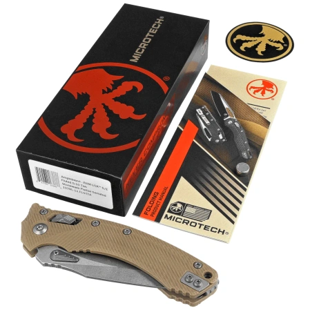 Nóż składany Microtech Amphibian Ram-Lok S/E Fluted Tan G-10, Stonewashed P/S M390MK by Tony Marfione (137RL-11FLGTTA)