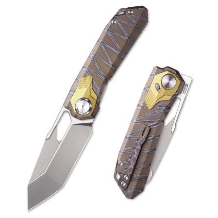 Remette RT-Peregrine Falcon Knife Gray/Brown/Thunder Lightning Titanium, Hand Fine Grinding Pearlescent M390 (RTT1-CX)