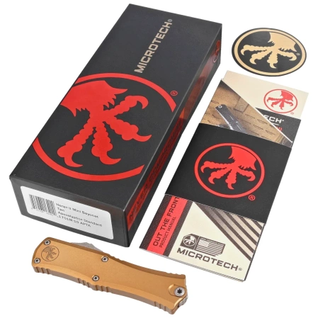 Microtech Hera II Mini Bayonet OTF Knife Tan Aluminum, Apocalyptic M390MK by Tony and Sean Marfione (1701M-10APTA)