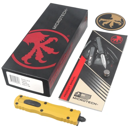 Microtech Dirac D/E OTF Knife Yellow Aluminium, Black M390MK by Tony Marfione (225-1YW)