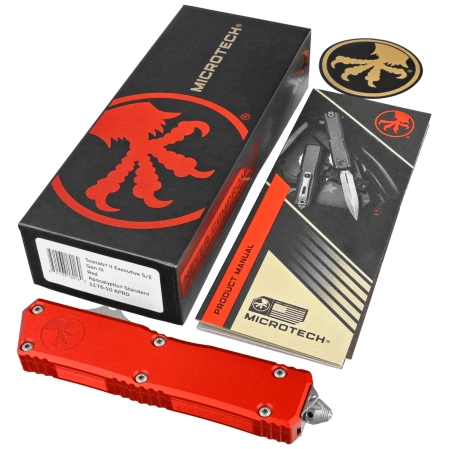 Nóż automatyczny OTF Microtech Scarab II Gen III Executive S/E Red Aluminium, Apocalyptic M390MK by Tony Marfione (1176-10APRD)