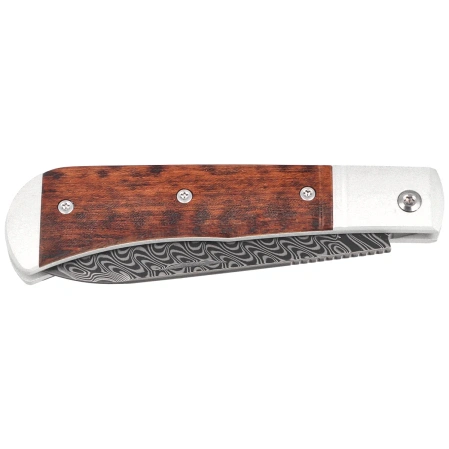 Kizer Trestle D Knife Grey Aluminum / Leopardwood, Acid Washed Damascus by Azo (V3760A3)