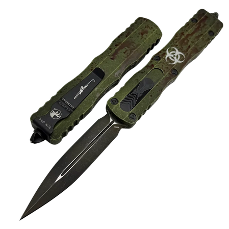 Microtech Dirac Delta D/E Signature OTF Knife Outbreak Deep Engraved Aluminium, Outbreak M390 by Tony Marfione (227-1OBDS)