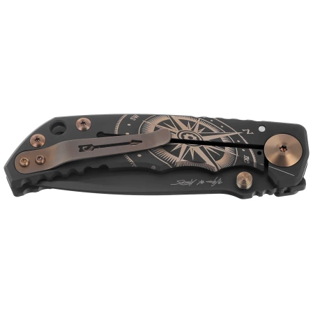 Spartan Blades Harsey Folder Special Edition Golden Compass Knife Black Titanium, Bronze HW, Black MagnaCut by William W. Harsey Jr. (SF5GOLDENCOMPASS)