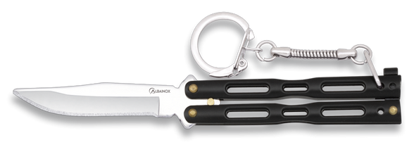 Martinez Albainox Balisong Keychain Knife Black Zamak, Mirror 3Cr13Mov (02179-N)