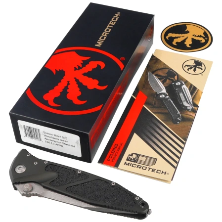 Microtech Socom Elite S/E-M Knife Woodland Green Aluminum, Apocaliptic M390 by Tony Marfione (160-10APWL)