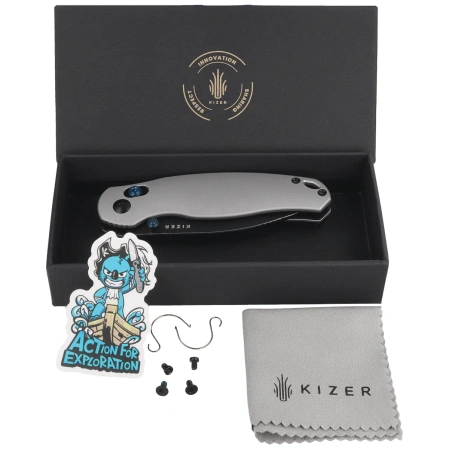 Kizer Phoca CD Knife Light Gray Aluminum, Black Stonewashed 14C28N (V3781CDA2)